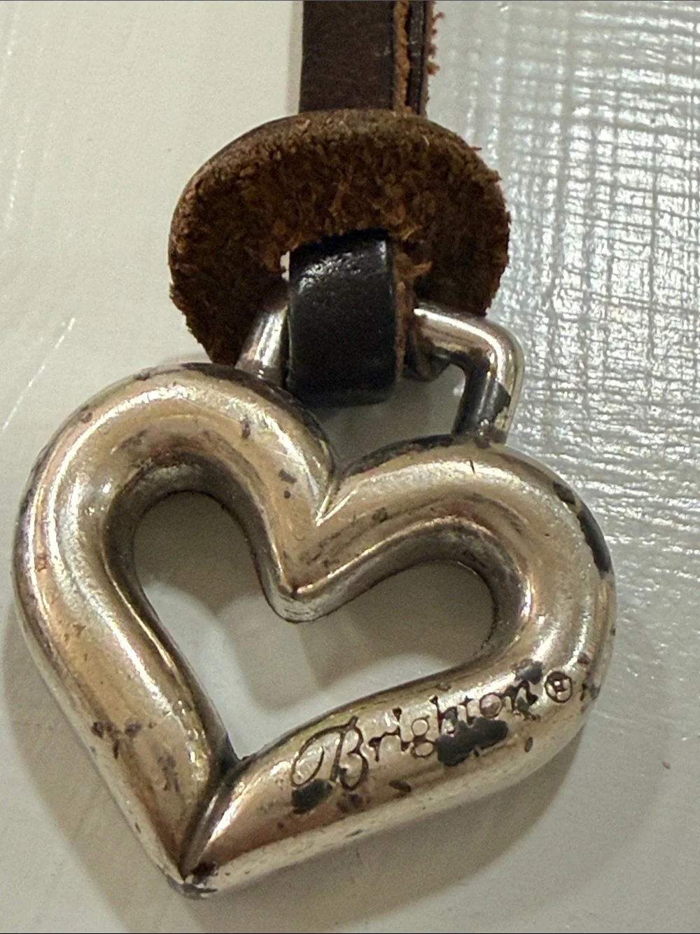 3 Brighton Brown Leather Strap Heart Charm for Bags Purse with Silver Hardware